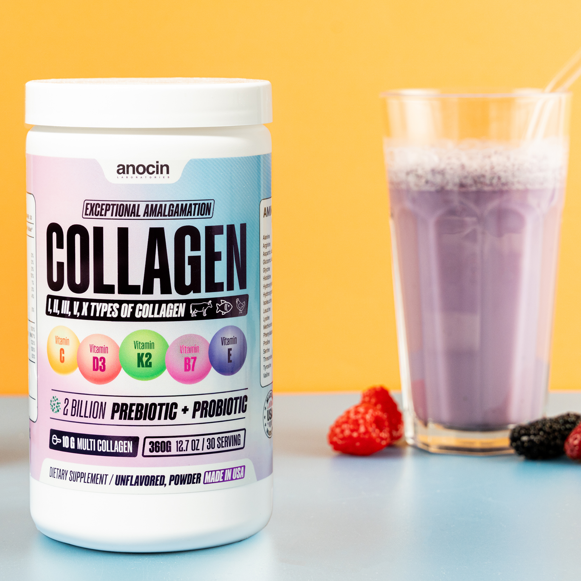 Collagen Peptides Type (I, II, III, V, X) + 2 Billion Prebiotic & Probiotic