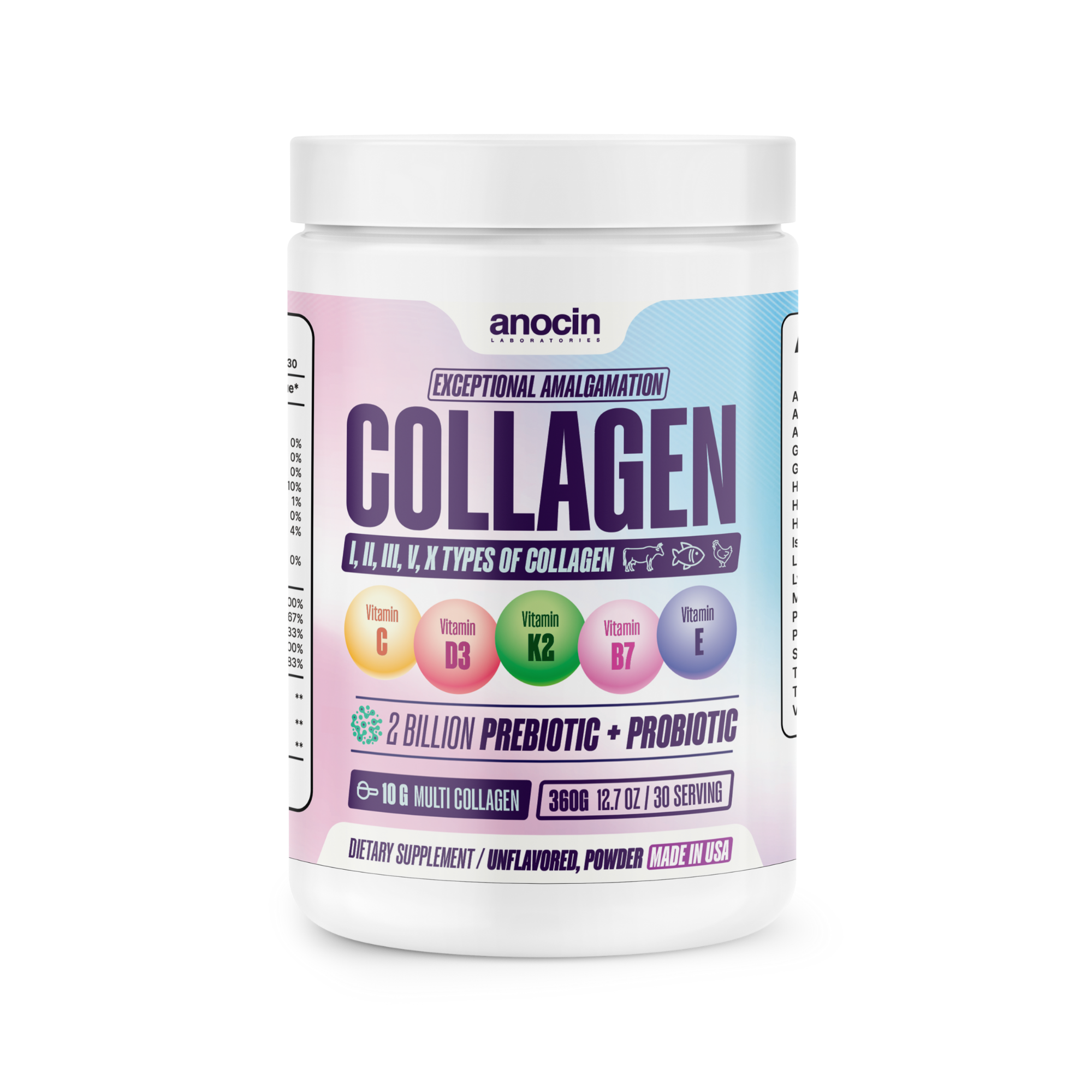 Collagen Peptides Type (I, II, III, V, X) + 2 Billion Prebiotic & Probiotic