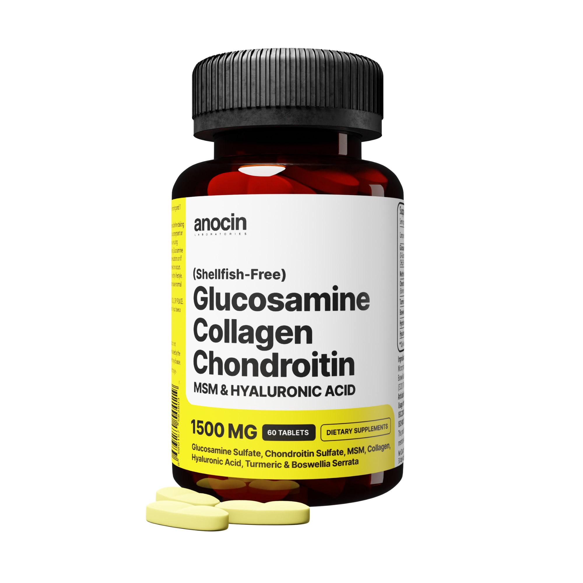 3000mg Glucosamine Collagen Chondroitin - Joint Support Supplement with Turmeric, MSM, Hyaluronic Acid & Boswellia Serrata, Anti-Inflammatory & Knee Pain Relief, Non-GMO, Gluten-Free, 60 Tablets