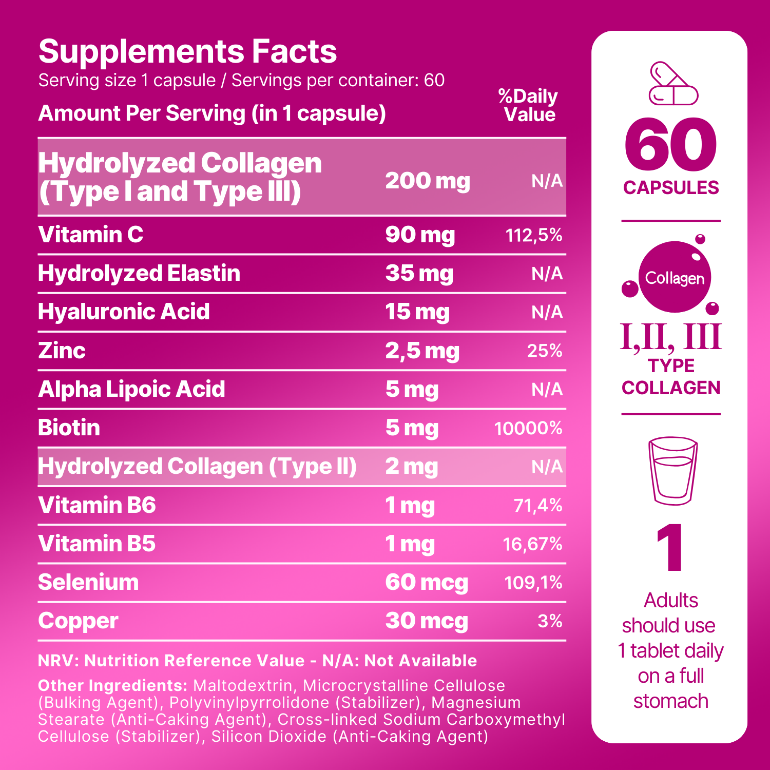 BeautyMix Collagen (Type 1,2,3) Vitamins and Mineral Complex