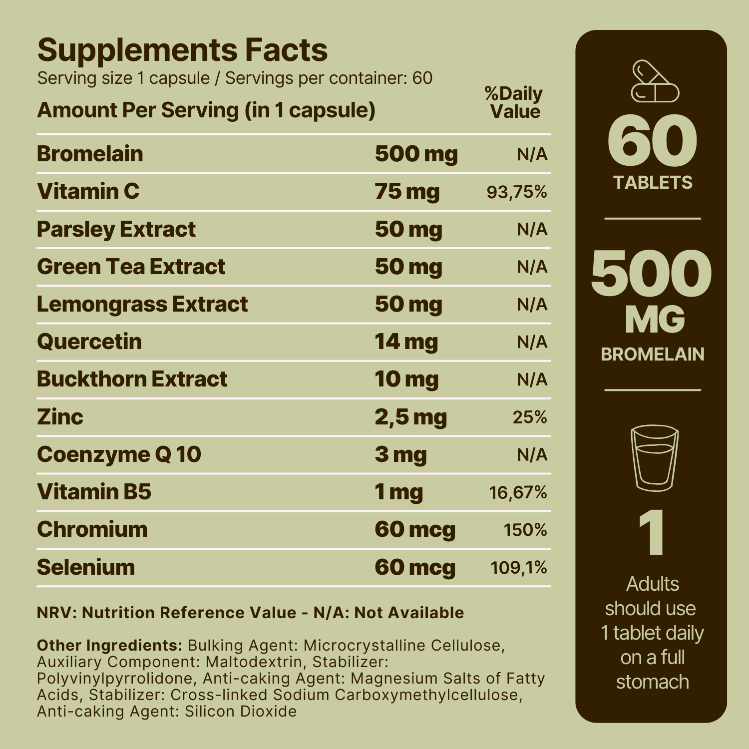 Bromelain 500 MG Quercetin, Zinc, Vitamin C, CoQ-10, Selenium, Buckthorn, Vitamin B5 Complex