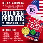 Multi Collagen Protein Peptides (Type I, II, III, V, X) + Vitamins + Pre-Preobiotics