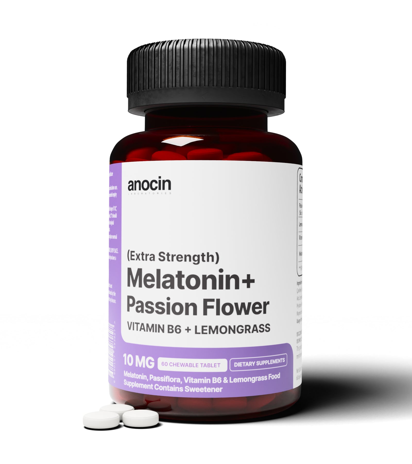 Melatonin 10mg & Passion Flower + Vitamin B6 + Lemongrass / 60 Chewable Tablet