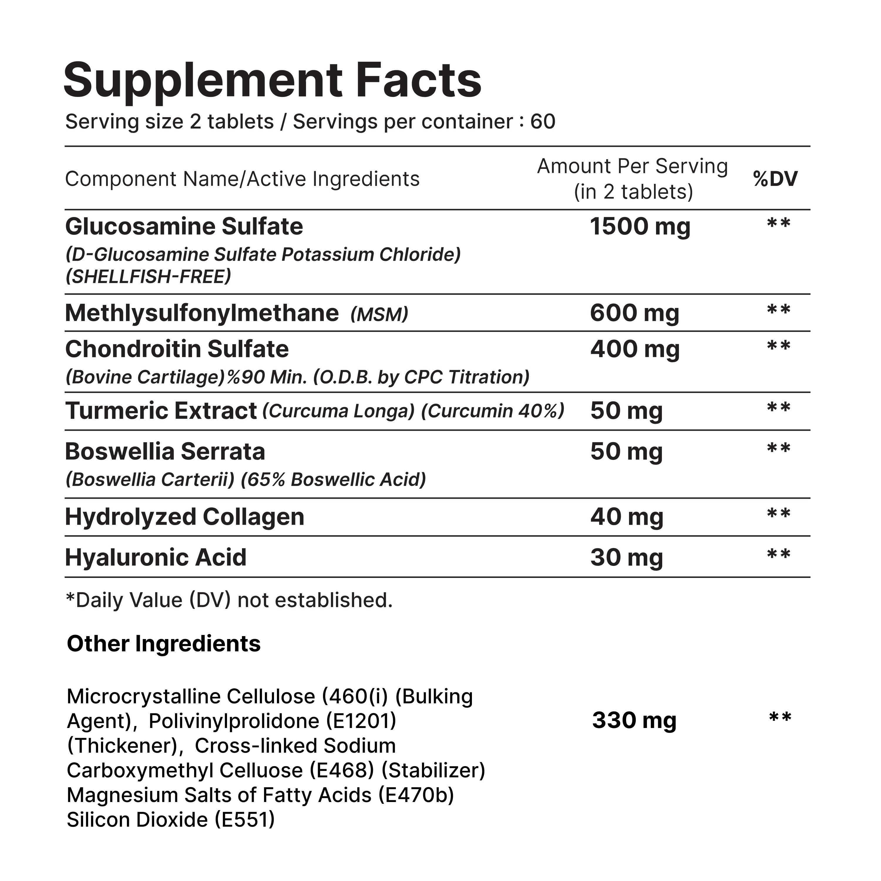 Glucosamine Collagen Chondroitin 3000mg with Turmeric, MSM, Hyaluronic Acid & Boswellia Serrata